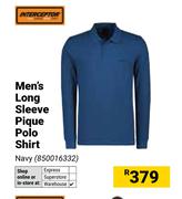 Interceptor Men's Long Sleeve Pique Polo Shirt (Navy)