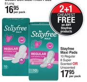 Stayfree Maxi Pads 10 Regular, 8 Super Scented Or Unscented-Per Pack