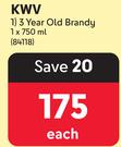 KWV 3 Year Old Brandy-750ml Each