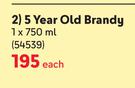 KWV 5 Year Old Brandy-750ml Each