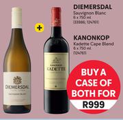 Diemersdal Sauvignon Blanc 6 x 750ml + Kanonkop Kadette Cape Blend 6 x 750ml-Both For