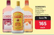 Gordon's London Dry, Sunset Orange Or Pink Berry Gin-750ml Each