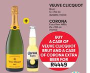 Veuve Clicquot Brut 6 x 750ml + Corona Extra Beer NRBs 24 x 355ml-Both For