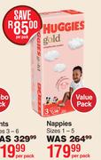 Huggies Gold Nappies Sizes 1-5 Value Pack-Per Pack