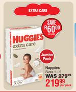 Huggies Extra Care Nappies Sizes 1-5 Jumbo Pack-Per Pack