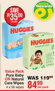 Huggies Value Pack Pure Baby Or Natural Care Wipes 4 x 56 Wipes-Per Pack