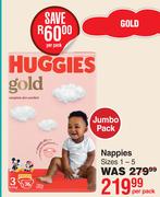 Huggies Gold Nappies Sizes 1-5 Jumbo Pack-Per Pack