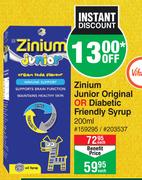 Zinium Junior Original Or Diabetic Friendly Syrup-200ml