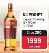 Klipdrift Export Brandy-12 x 750ml Per Case