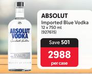 Absolut Imported Blue Vodka-12 x 750ml Per Case