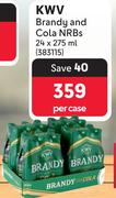 KWV Brandy And Cola NRBs-24 x 275ml Per Case