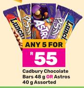 Cadbury Chocolate Bars 48g Or Astros 40g Assorted-For Any 5 
