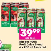 Rhodes 100% Fruit Juice Blend Assorted-6 x 200ml Per Pack