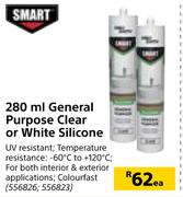 Smart General Purpose Clear Or White Silicone-280ml Each