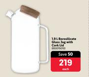 1.9L Borosilicate Glass Jug With Cork Lid-Each