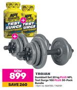 Trojan Dumbbell Set 20Kg Plus NPL Test Surge 100 Plus 30 Pack Bundle