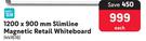 .Pen Gear 1200 x 900mm Slimline Magnetic Retail White Board-Each