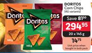 Doritos Corn Chips (All Variants)-20 x 145g