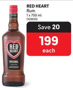 Red Heart Rum-750ml Each