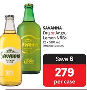 Savanna Dry Or Angry Lemon NRBs-12 x 500ml Per Case