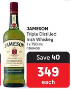 Jameson Triple Distilled Irish Whisky-750ml