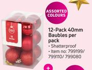 12 Pack 40mm Baubles-Per Pack