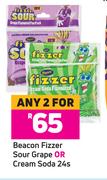 Beacon Fizzer Sour Grape Or Cream Soda-For Any 2 x 24's Pack
