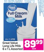 Great Value Long Life Milk Assorted-6 x 1L Each