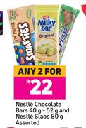 Nestle Chocolate Bars 40g/52g & Nestle Slabs 80g Assorted-For Any 2 
