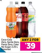 Coca-Cola Zero, Sprite Zero, Fanta Zero, Coke No Sugar Assorted-For Any 2 x 2.25L