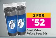 Great Value Refuse Bags-For 2 x 20's Pack