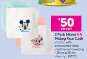 2 Pack Minnie Or Mickey Face Cloth-Per Pack
