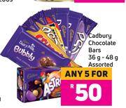 Cadbury Chocolate Bars Assorted-For 5 x 36g-48g