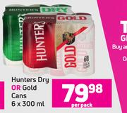 Hunters Dry Or Gold Cans-6 x 300ml Per Pack