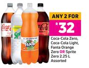 Coca-Cola Zero, Coca Cola Light, Fanta Orange Zero Or Sprite Zero Assorted-For 2 x 2.25L