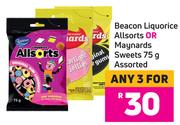 Beacon Liquorice Allsorts Or Maynards Sweets Assorted-For 3 x 75g