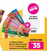1 x Bakers Topper Biscuit 125g Plus 1 x Game Spiral Notebook A4 80 Pages-Both For
