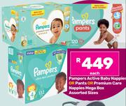 Pampers Active Baby Nappies Or Pants Or Premium Care Nappies Mega Box (Assorted Sizes)-Each