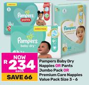 Pampers Baby Dry Nappies Or Pants Jumbo Pack Or Premium Care Nappies Value Pack (Size 3-6)-Each