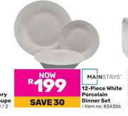 Mainstays 12-Piece White Porcelain Dinner Set-Per Set