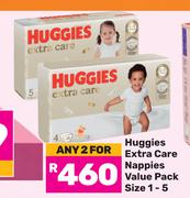 Huggies Extra Care Nappies Value Pack Size 1-5-For Any 2