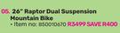 Raleigh 26" Raptor Dual Suspension Mountain Bike 850010670-Each