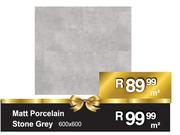 Matt Porcelain Stone Grey 600 x 600- m²