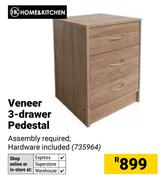 Home & Kitchen Veneer 3 Drawer Pedestal