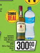 Jameson Triple Distilled Irish Whisky 750ml & Spar Still Or Sparkling Water 1.5L-Per Combo