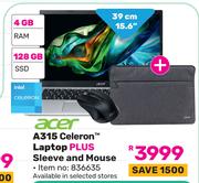 Acer A315 Celeron Laptop Plus Sleeve & Mouse