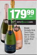 Krone Borealis Brut, Demi Rose, Nectar Demi Sec Or Rose Cuvee Brut MCC-750ml Each