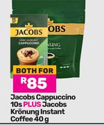 Jacobs Cappuccino 10s Plus Jacobs Kronung Instant Coffee 40g-For Both