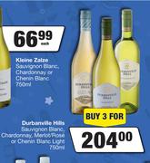 Durbanville Hills Sauvignon Blanc,Chardonnay,Merlot/Rose Or Chenin Blanc Light-For 3 x 750ml