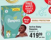 Pampers Active Baby Nappies (Sizes 2-6)-Per Box